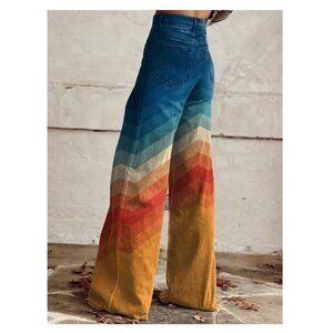Party Jeans, Concert show Clothings, Retro pants, Retro jeans, Rainbow pattern.